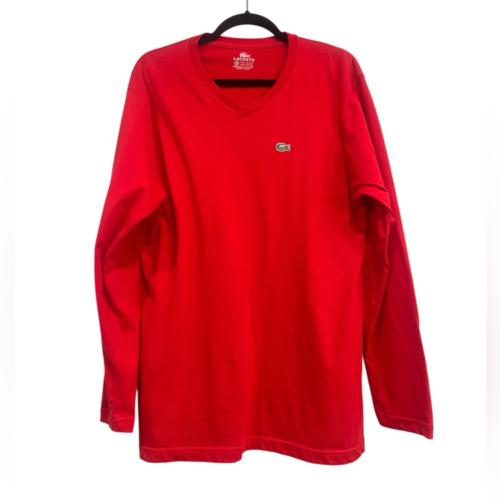 LACOSTE | red v neck long sleeve shirt